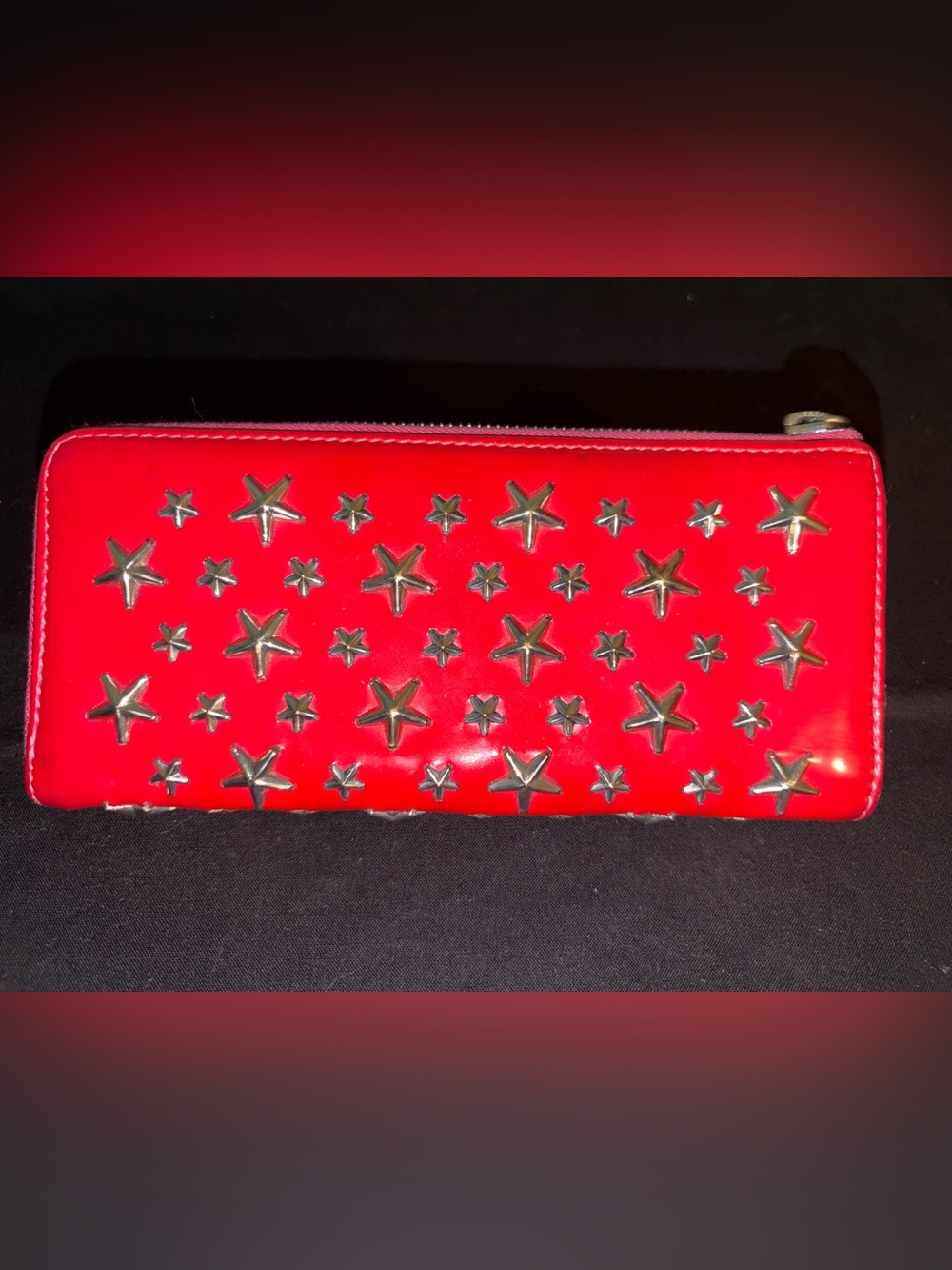Jimmy Choo Red Star-Stud Zip Wallet with COA